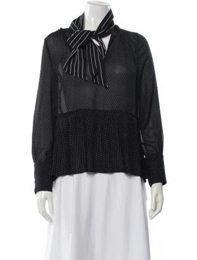 Pre-owned Frame Polka Dot Print Tie Neck Blouse In Black