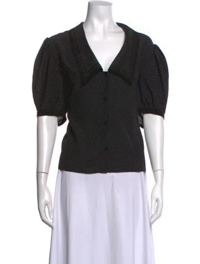 Pre-owned Frame Polka Dot Print V-neck Blouse In Black