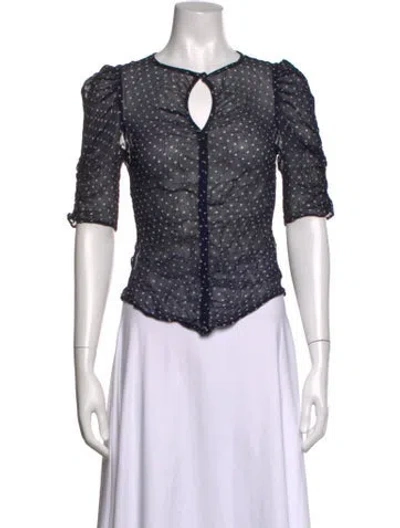 Pre-owned Frame Polka Dot Print V-neck Blouse In Blue
