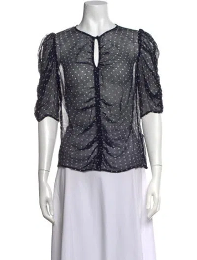 Pre-owned Frame Polka Dot Print V-neck Blouse In Blue