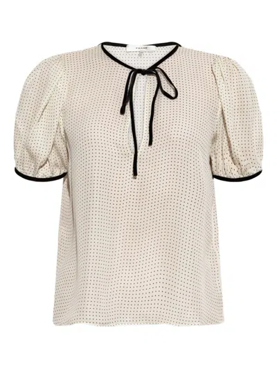 Frame Polka-dot Tie Blouse In Neutral