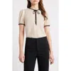 Frame Polka Dot Tie Front Puff Sleeve Semisheer Silk Top In Neutral