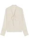 Frame Polka-dot Tie-neck Silk Blouse In Neutral