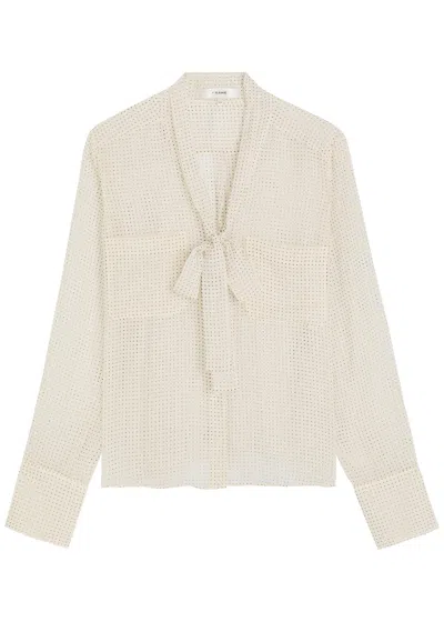 Frame Polka-dot Tie-neck Silk Blouse In Neutral