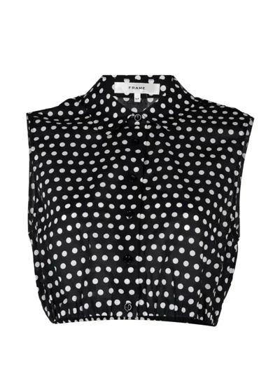 Frame The Polka Dot Sleeveless Crop Shirt In Black