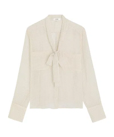 Frame Polka-dot Tie-neck Silk Blouse In White