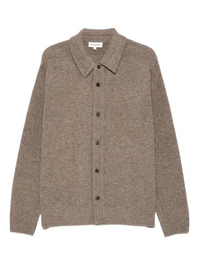 Frame Polo-neck Buttoned Cardigan In Brown