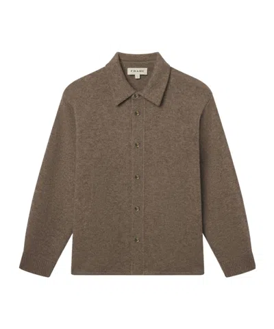 Frame Polo-neck Buttoned Cardigan In Brown
