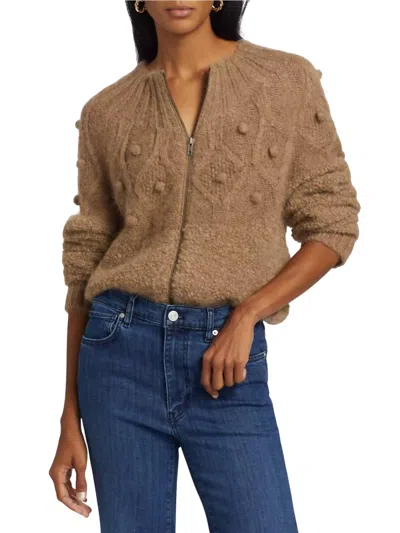 Frame Popcorn Zip Cardigan In Mink In Grey