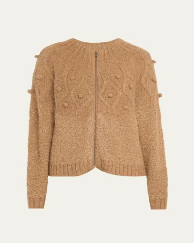Frame Popcorn Zip Cardigan In Mink