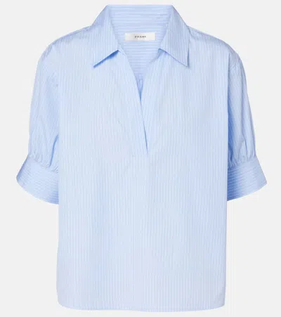 Frame Popover Striped Cotton Poplin Top In Blue