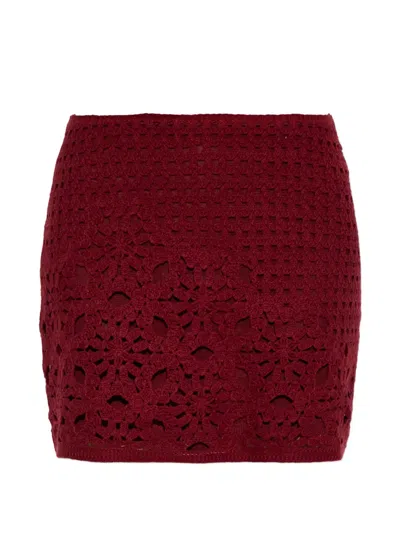 Frame Postcard Crochet-knit Floral-pattern Skirt In Burgundy