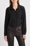 Frame Prim Silk Button-up Shirt In Black
