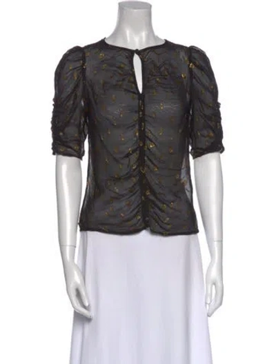 Pre-owned Frame Printed Crew Neck Blouse