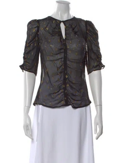 Pre-owned Frame Printed Crew Neck Blouse In Black