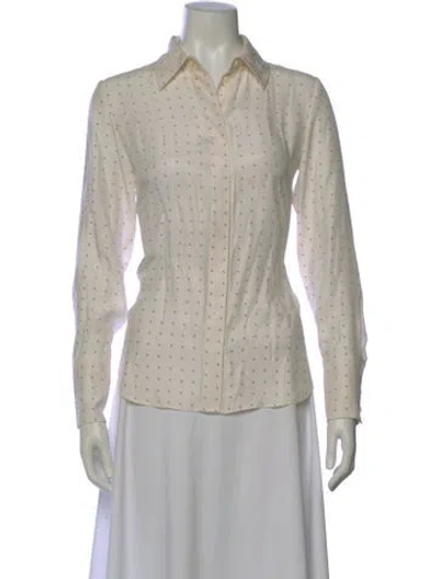 Pre-owned Frame Printed Long Sleeve Button-up Top In Gray