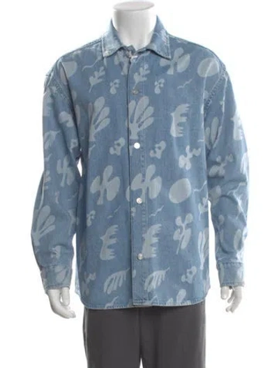Pre-owned Frame Printed Long Sleeve Denim Shirt In Blue