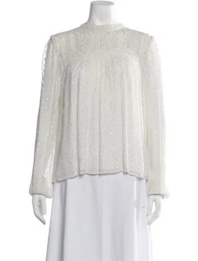 Pre-owned Frame Printed Mock Neck Blouse In Metallic/silver/white
