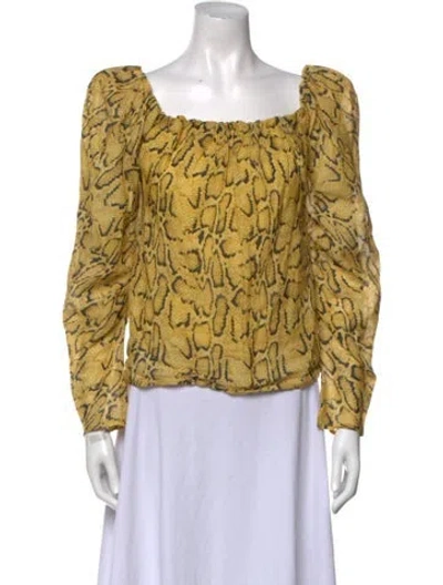 Pre-owned Frame Printed Off-the-shoulder Blouse In Yellow