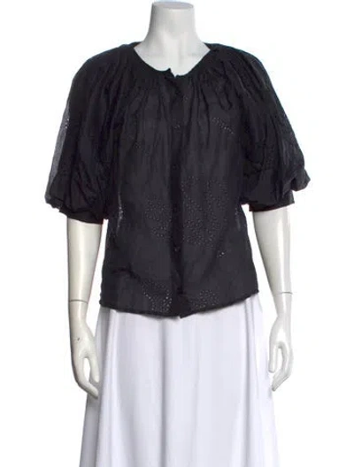 Pre-owned Frame Printed Scoop Neck Blouse In Black