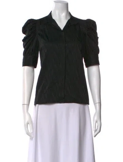 Pre-owned Frame Printed Short Sleeve Blouse In Black