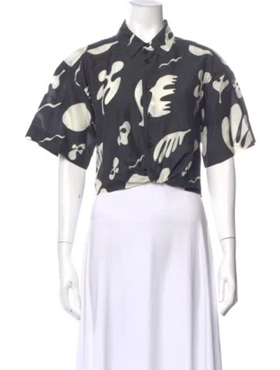 Pre-owned Frame Printed Short Sleeve Crop Top In Black