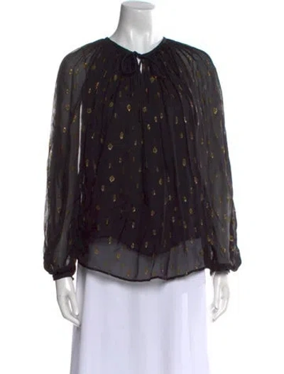 Pre-owned Frame Printed Tie Neck Blouse In Black