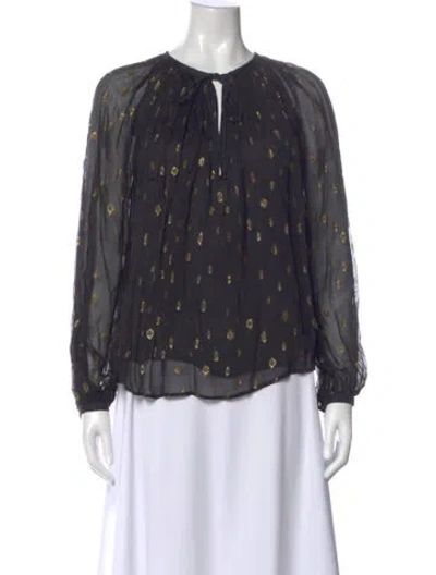 Pre-owned Frame Printed Tie Neck Blouse In Black