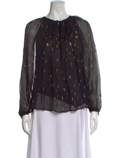 Pre-owned Frame Printed Tie Neck Blouse In Black