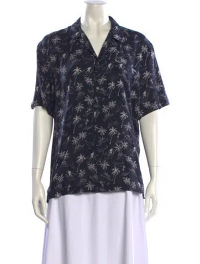 Pre-owned Frame Printed V-neck Blouse In Blue