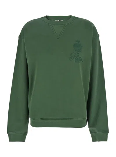 Frame Privacy Please Green Crewneck T-shirt With Tonal Logo Embroidery On The Front In Cotton Blend Woman