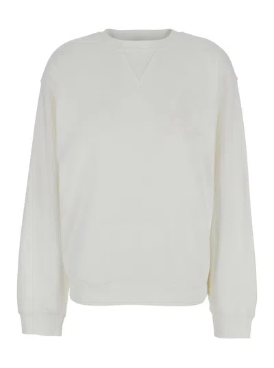 Frame Privacy Please White Crewneck T-shirt With Tonal Logo Embroidery On The Front In Cotton Blend Woman