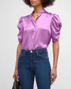 Frame Puff Sleeve Silk Button-up Shirt In Pink