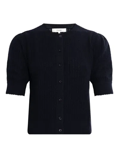 Frame Puff-sleeve Button Cardigan In Black