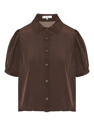 Frame Puff-sleeve Buttoned Blouse In Brown