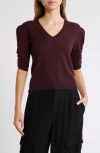 Frame Puff Sleeve Cashmere Sweater In Deep Burgundy