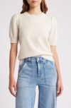 Frame Cashmere Pointelle Puff Sleeve Sweater In Cream