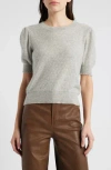 Frame Puff Sleeve Pointelle Cashmere Sweater In Gray