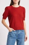 Frame Puff Sleeve Pointelle Cashmere Sweater In Red