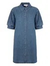 Frame Puffed-shoulder Denim Shirtdress