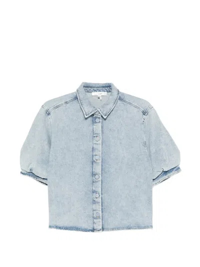 Frame Puff-sleeve Acid-wash Shirt In Blue