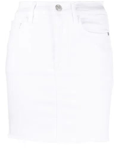 Frame Raw-hem Denim Miniskirt In White