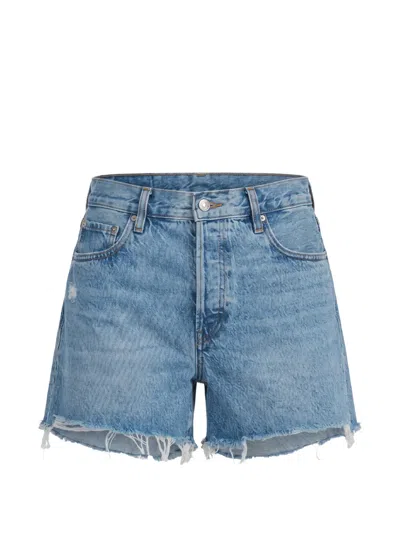 Frame Raw-cut Mini Denim Shorts In Blue