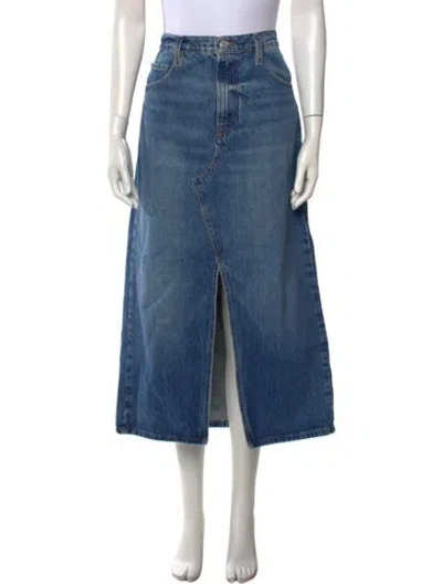 Pre-owned Frame Raw-edge Trim Midi Length Skirt In Blue