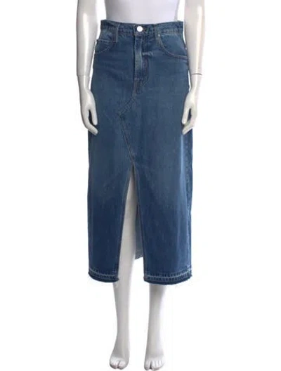 Pre-owned Frame Raw-edge Trim Midi Length Skirt In Blue