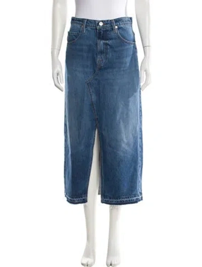 Pre-owned Frame Raw-edge Trim Midi Length Skirt In Blue