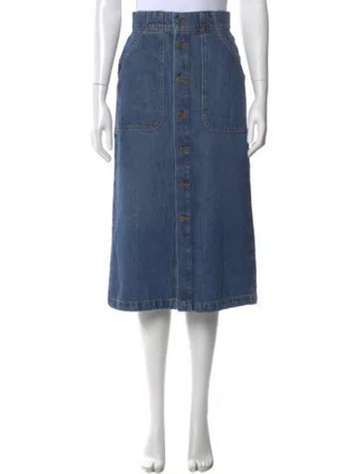 Pre-owned Frame Raw-edge Trim Midi Length Skirt In Blue