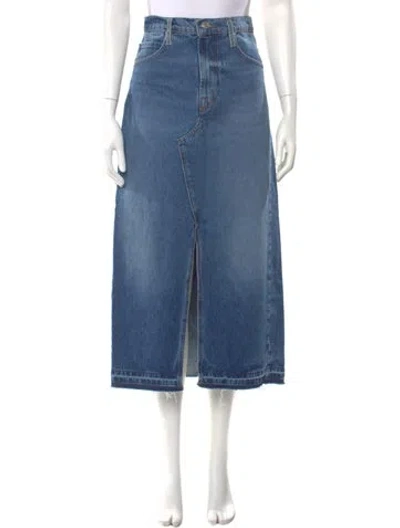 Pre-owned Frame Raw-edge Trim Midi Length Skirt In Blue