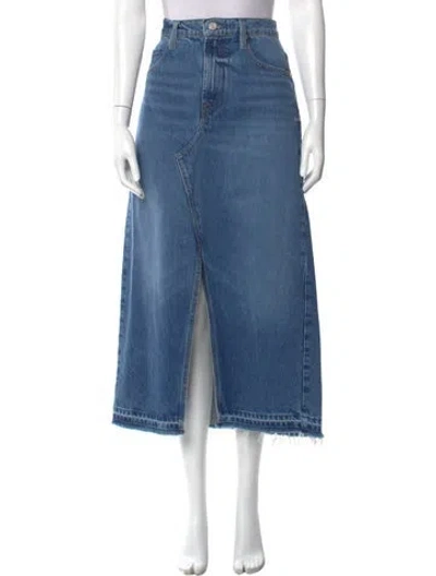 Pre-owned Frame Raw-edge Trim Midi Length Skirt In Blue