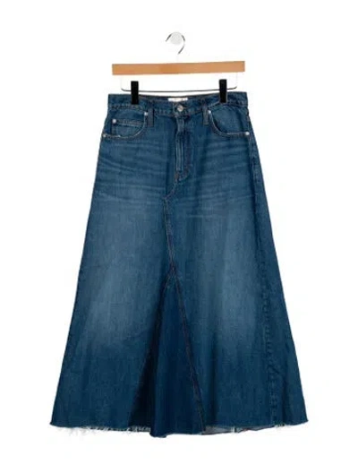 Pre-owned Frame Raw-edge Trim Midi Length Skirt In Blue